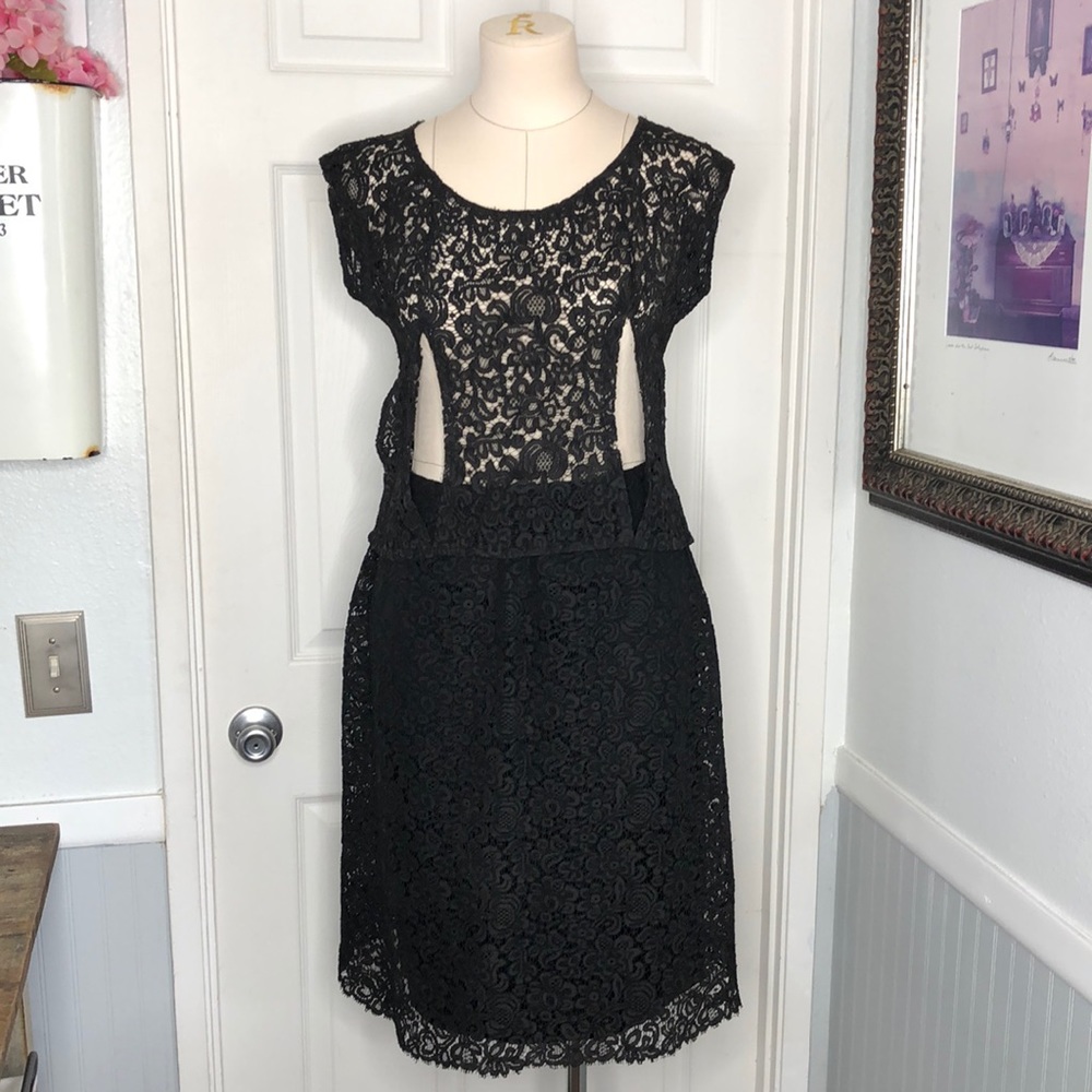 Vintage lace top and lace draped overlay skirt black small